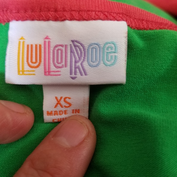 Lularoe Irma Size XS Green Red/Pink Sleeves. Condi - Picture 5 of 6